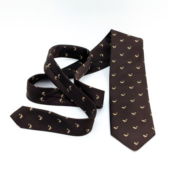 Vintage Silk Blend Repp Tie Novelty Whale Motif Brown Whimsical Nautical Retro - Picture 3 of 8